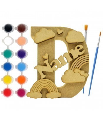 Personalised Children's Paint Your Own Kits 18mm Freestanding Letter With Separate 3mm 3D Themed Shapes - Rainbow